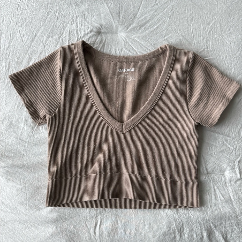 Garage Women's Beige Ribbed Crop Top